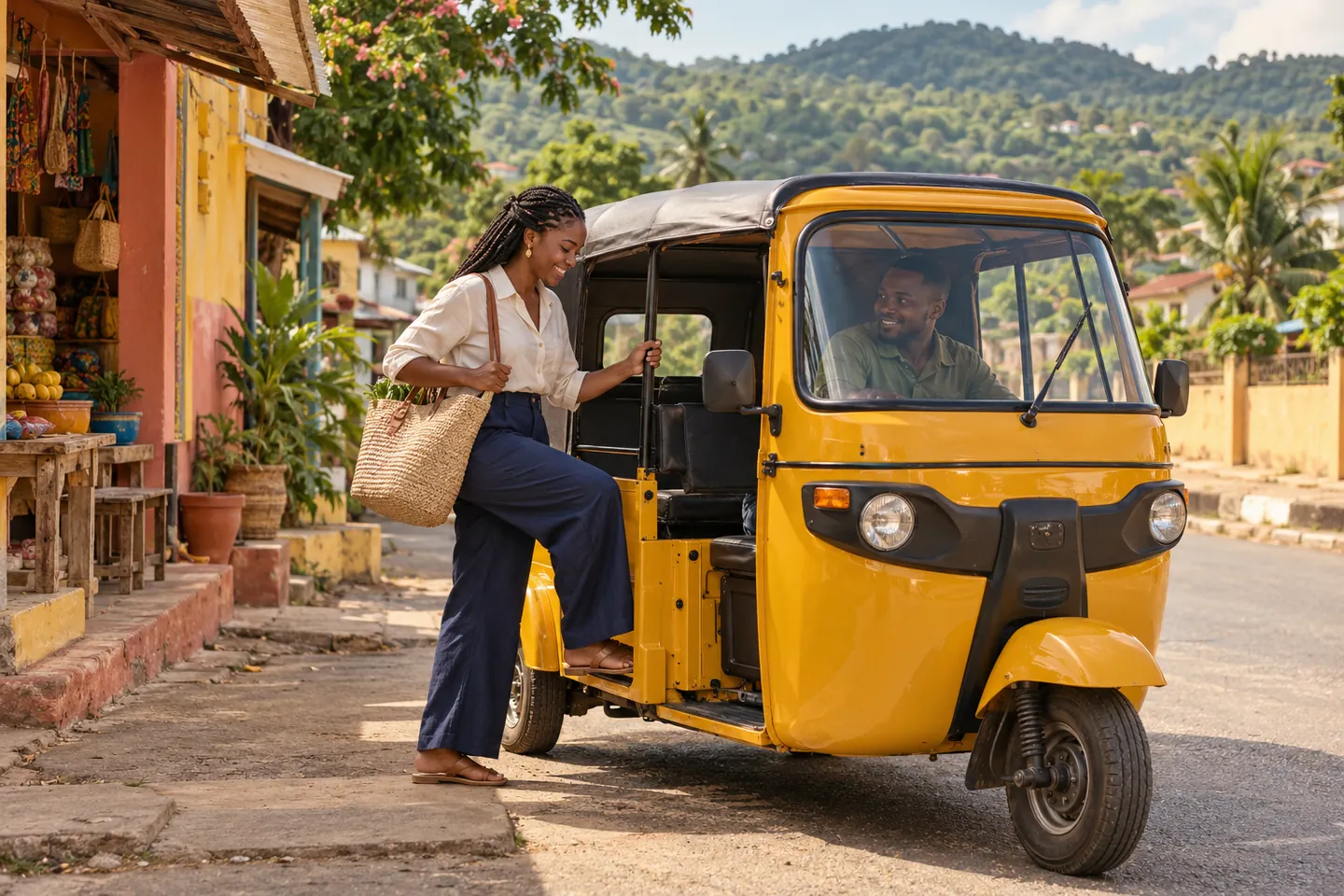 A warm everyday moment between a Pragya passenger and driver in Ghana